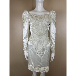 Vintage Eve Of Milady Ivory Beaded Off-Shoulder Knee Dress Women’s Size approx S